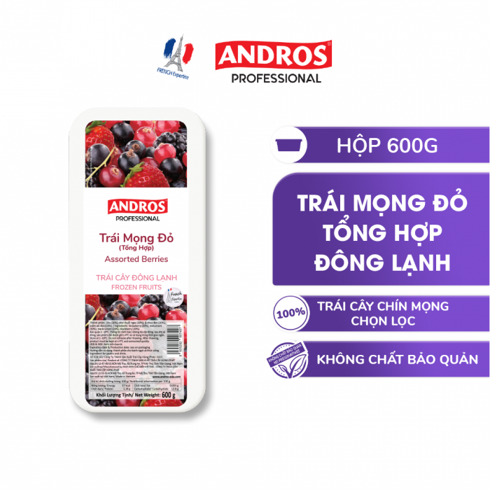 ANDROS TRÁI MỌNG TỔNG HỢP ĐÔNG LẠNH HỘP 600G