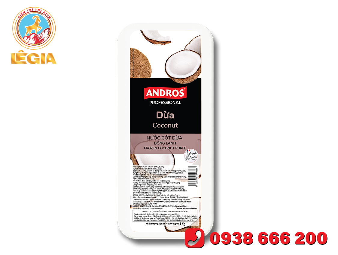 NƯỚC CỐT DỪA ĐÔNG LẠNH ANDROS HỘP 1KG