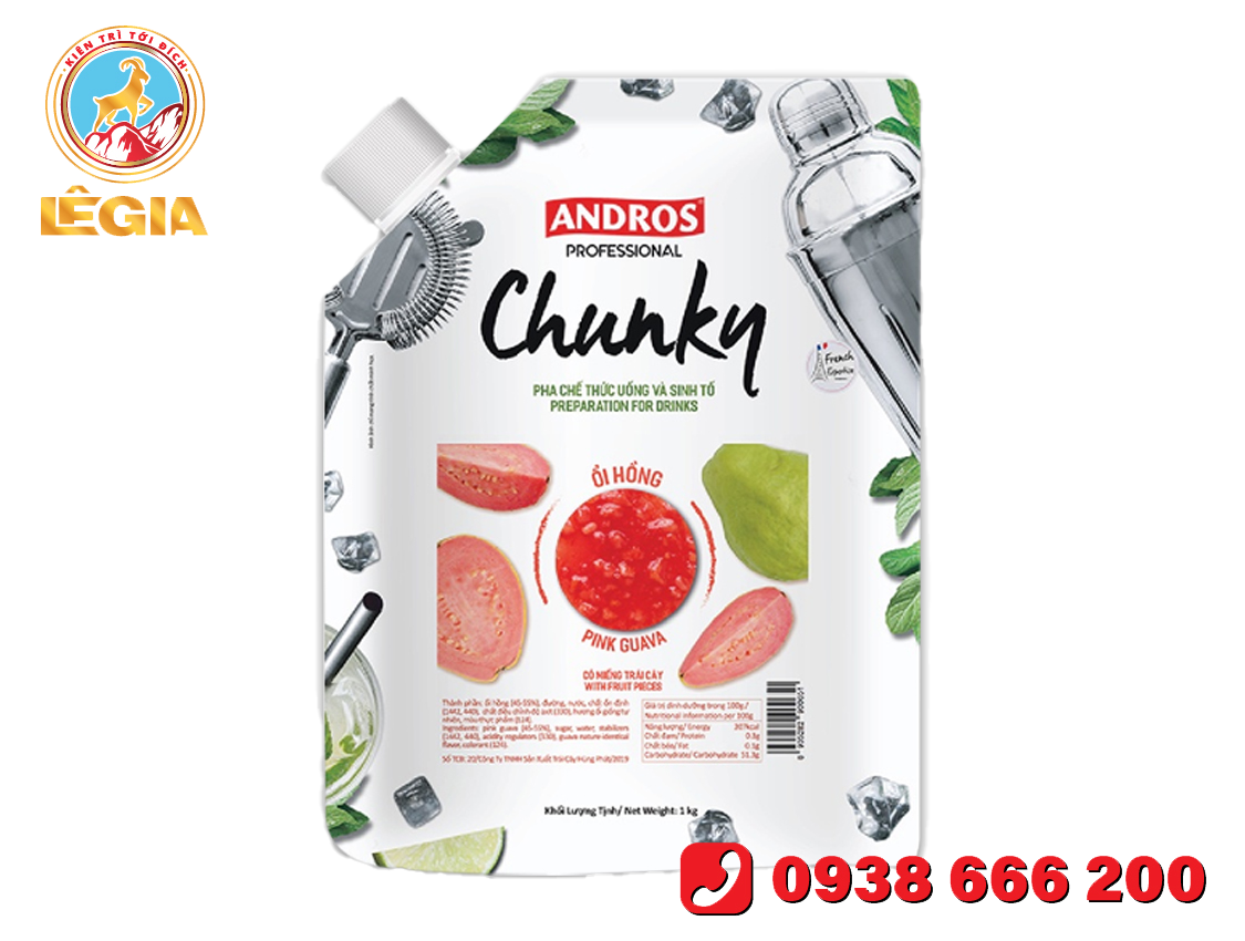 ANDROS PROFESSIONAL MỨT CHUNKY ỔI HỒNG TÚI 1KG/ Pink Guava CHUNKY
